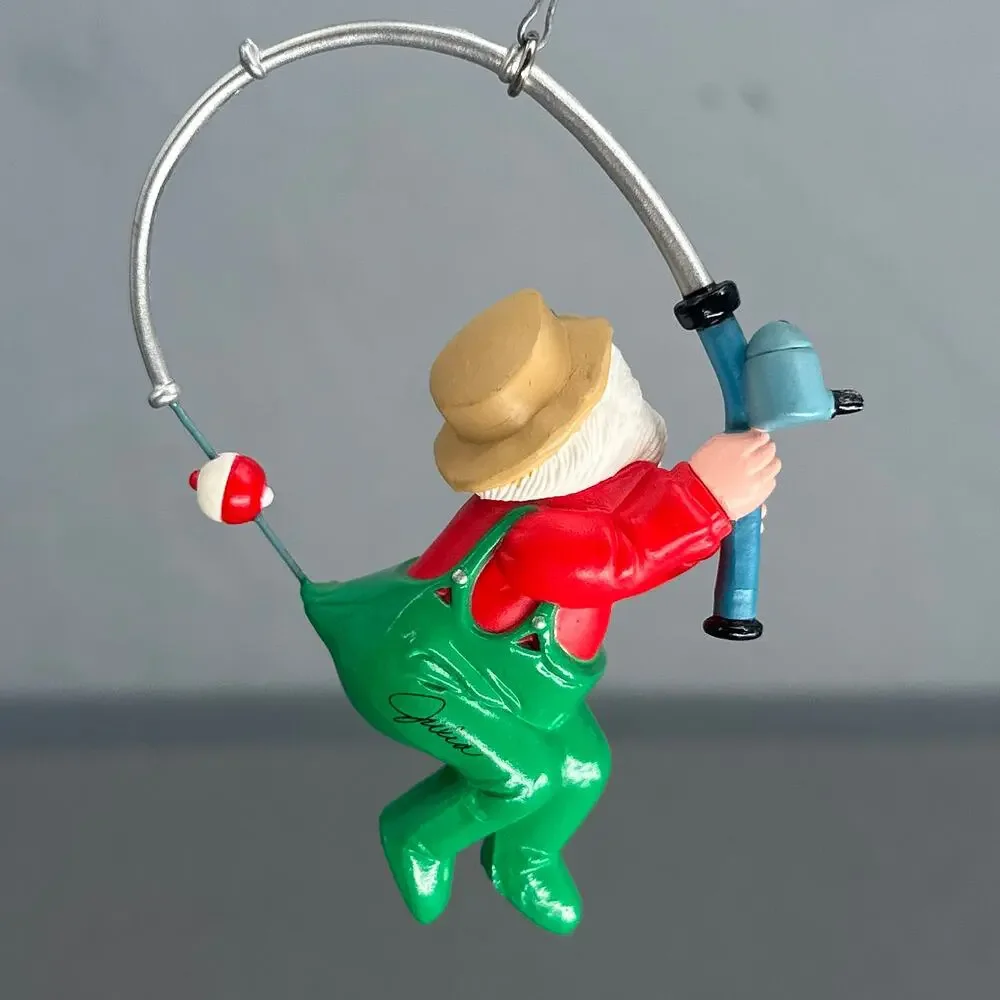 VTG 1991 Hallmark Quinn Surfing Dolphin & Fishing Santa Ornaments Lot 2 Kitschy